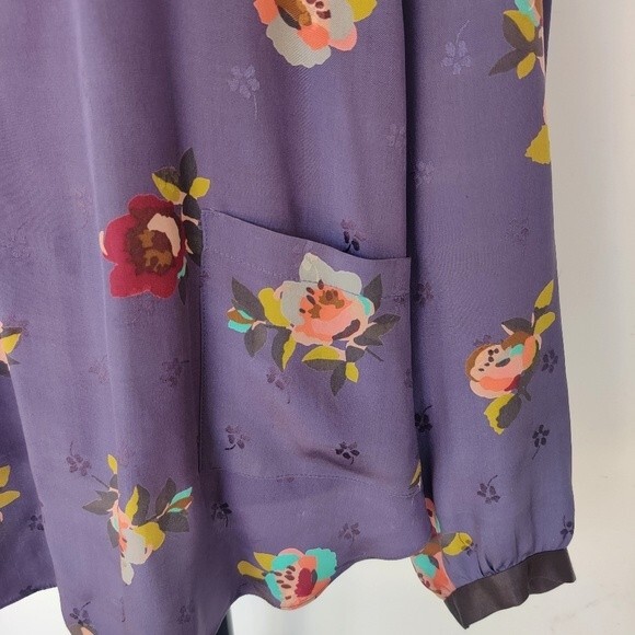 Rebecca Taylor Purple Silk Floral Shirt Long Sleeve Size 10 - Picture 6 of 11